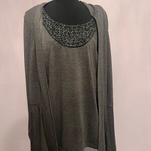 Gray Women's Top with Black Patterned Detail